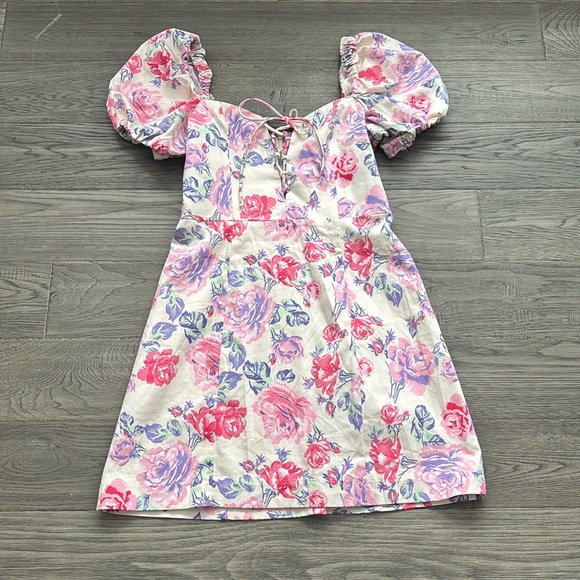 Zara | Light Pink and White Floral Mini Dress With Puff Sleeves Size Small - Picture 3 of 13